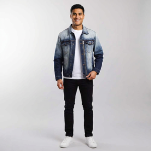 Chaqueta vaquera para hombre de calidad superior de Material de marca pura Chaqueta vaquera con botones cubiertos en la parte delantera de secado rápido a bajo precio - Product Image 1