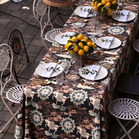 Nappe Jacquard Vintage Noire Motif Mandala Cheval, Housse de Table Tissée pour Mariage, Banquet, Fête de Jardin, Décoration d'Hôtel