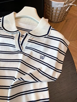 Débardeur en tricot rayé style preppy pour femme, col polo avec broderie, haut en tricot polyvalent, accepte la personnalisation sur échantillon