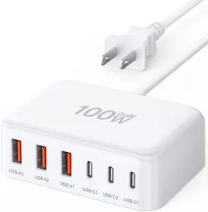 100W GaN 6-Port USB C Charging Station Hub Wall Charger Power Strip Adapter Cube for Pad Phone 15 14 13 12 11 Pro Max