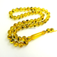 Chapelet musulman en résine de haute qualité, 10 mm, 51 perles, couleur jaune, 33 pièces, Kehribar Tesbih, avec fourmis à l'intérieur
