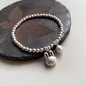S925 Sterling <b>Silver</b> Rabbit Charm Bracelet With Bell Women's Gift Jewelry 925 <b>Silver</b> <b>Beads</b> Cartoon Animal Zodiac Design - Product Image 1