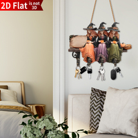 Diseño de bruja de Halloween llavero montado en la pared de madera 4 ganchos para llaves con características de herramientas desmontables para tallar letrero decoración de pared