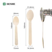 Wegwerp houten lepels van 140 mm en 160 mm, biologisch afbreekbaar, voor cakes, ijs, bevroren yoghurt en proeverijen.