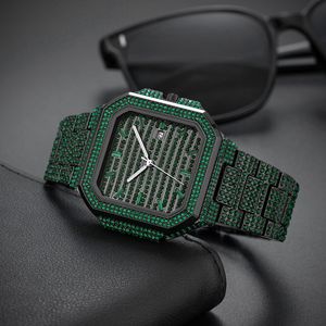 Montre entièrement sertie de diamants avec bracelet en diamants, design carré classique et tendance, montre-bracelet audacieuse et branchée - Product Image 2