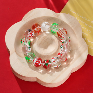 Perles de verre de Noël 12 mm rondes en cristal de lampwork, accessoires de fabrication de bijoux DIY, perles en vrac pour projets d'artisanat de fêtes - Product Image 2