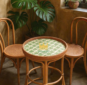 Mesa de Centro Redonda Moderna de Ratán Hecha a Mano con Superficie de Mosaico de Madreperla para Dormitorio, Sala de Estar, Decoración del Hogar, Venta al Por Mayor - Product Image 5