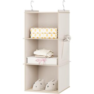 Hanging Closet Organizer 3 <b>Shelf</b> Beige Non Woven Fabric Storage <b>Shelves</b> For Bedroom Neatening - Product Image 1