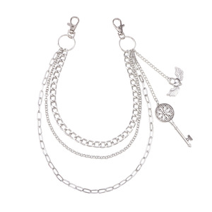 โซ่คล้องกางเกงหลายชั้นพร้อมปีก หัวใจ แม่กุญแจ ดอกไม้ และพวงกุญแจ แฟชั่นฮิปฮอป วัสดุโลหะผสมสังกะสี สีขาว K - Product Image 5