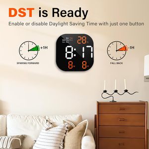 Đồng hồ treo tường kỹ thuật số với màn hình LED lớn, độ sáng tự động, nhiệt độ, ngày và ngày trong tuần, từ xa - Product Image 4