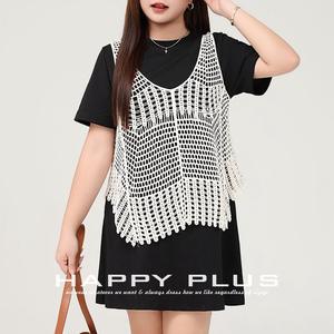 Conjunto de Vestido Negro con Chaleco de Encaje Calado y Cuello en V para Mujer, Marca Runqi, Modelo N9179, Ropa Casual para Vacaciones - Product Image 3