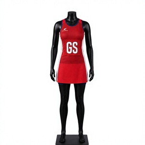 Vestido de Netball Personalizado para Mujer, Rojo y Blanco, Impresión por Sublimación GS, Elástico en Cuatro Direcciones, Ecológico, Sin Mangas, Transpirable, Uniforme para Adultos - Product Image 1