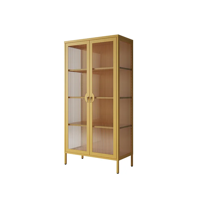 high quality household cabinet bedroom furniture 2 glass door wine display cabinet yellow color