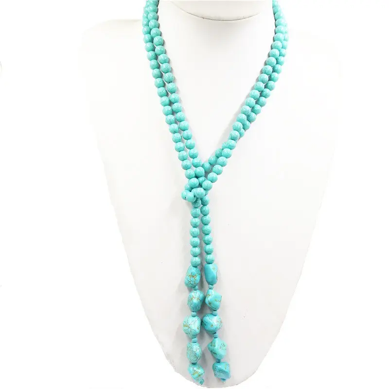 Wholesale Western Natural Stone Gemstone Beads Turquoises Round Beads DIY Tassel Necklace