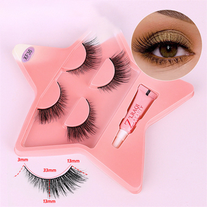 Cils 3D en faux vison ultra doux, aspect naturel, demi-bande, emballage en forme d'étoile, 2 paires de cils œil de chat avec colle - Product Image 1