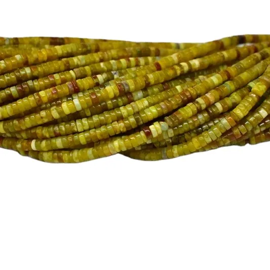 Manik-manik giok naga kuning Serpentine heishi batu alam berbentuk roda bulat datar untuk membuat perhiasan