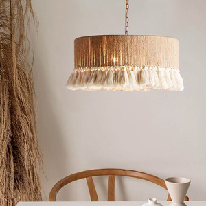 Bohemian Hemp Rope Tassel Chandelier E27 <b>LED</b> Pendant <b>Light</b> <b>For</b> Bedroom Dining <b>Room</b> Ceiling Lighting Fixture - Product Image 3