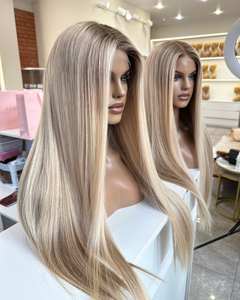 All'ingrosso Long Blonde Highlight 100% dritto crudo russo con cuticole allineate capelli umani in seta parrucche frontali in pizzo vero cuoio capelluto naturale - Product Image 3