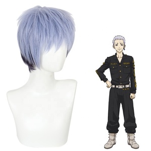 Peluca de Cosplay de Takashi Mitsuya de Tokyo Revengers, 30 cm, Corta, Azul y Negra, Sintética, Resistente al Calor, al por Mayor - Product Image 3