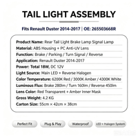 Feu arrière multifonction rouge haute luminosité IP67 étanche, entièrement scellé, anti-poussière et anti-corrosion pour Renault Duster (pièce de rechange)