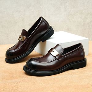 Leather Round-Toe Trendy <b>Shoes</b> for Men Metallic Style Business Casual Wear Genuine Leather Upper <b>Height</b> <b>Increasing</b> Autumn - Product Image 2