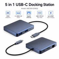 Hub USB C 5 en 1 con Gigabit Ethernet RJ45, HDMI 4K 60Hz, PD de 100W, Estación de Acoplamiento Tipo C, Adaptador de Aluminio para MacBook y Laptop