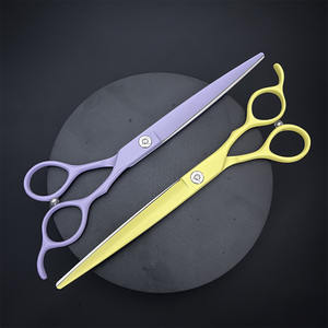 Tijeras de peluquería para mascotas K7, hoja plana de acero inoxidable de 7 pulgadas, amarillo y morado, para cortar el pelo de perros, tijeras profesionales - Product Image 5