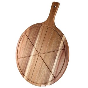 Tabla redonda de madera de acacia para pizza con asa, bandeja de madera maciza para queso y pan, para servir café y té en hoteles. - Product Image 5