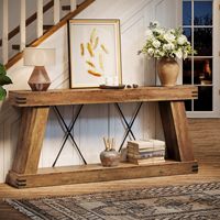 Console de style farmhouse de 70,9 pouces, longue et étroite, à placer derrière un canapé, avec rangement, style industriel rustique, pour entrée et salon