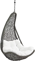 Ensemble de balançoire de salon de porche de patio extérieur de rotin d'osier de PE avec le support en gris blanc