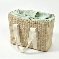 Panier de pique-nique tissé naturel JY avec jacinthe d'eau et paille, design classique fait main