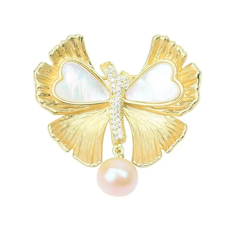 Broche papillon en zircon et perle d'eau douce pour femmes, accessoire de mode, vente directe, nouvelle collection, 2020