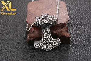 Collier pendentif marteau de Thor tête de lion classique en acier inoxydable, bijoux moulés en gros - Product Image 3