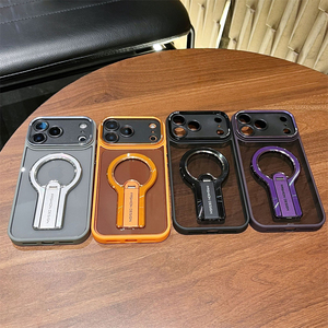 Funda Magnética Negra para Teléfono con Soporte para iPhone 17 16 15 Air Pro Max, Anillo Ajustable Transparente, Cubierta Trasera Mate - Product Image 1