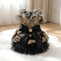 Robe de mariée de luxe noire et dorée style princesse pour petits chiens et chats