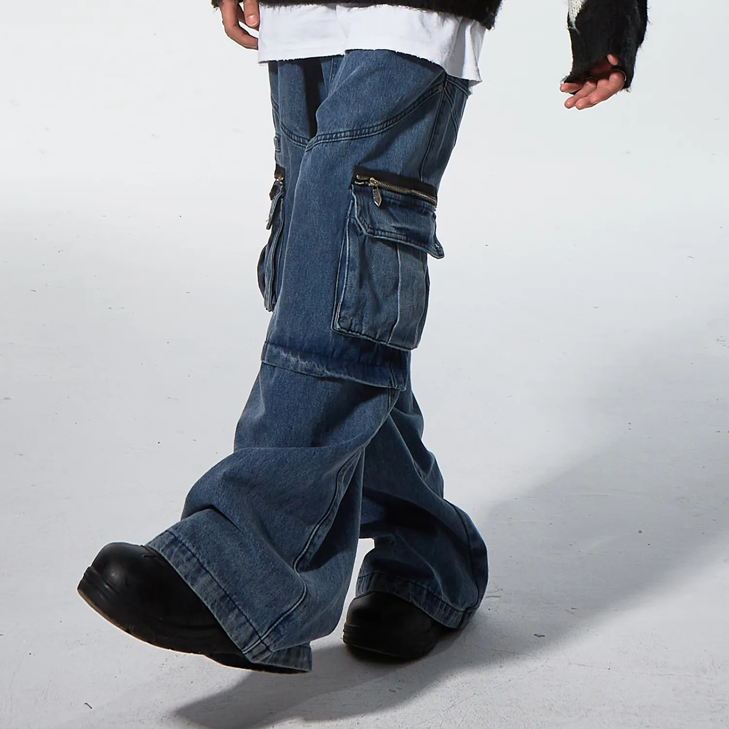 Hip hop stylish black embroidered high quality blue denim jeans pants custom baggy jeans for men