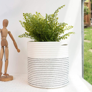 Cotton Rope Woven Flower <b>Basket</b> Round White Storage Bag <b>Small</b> Potted Plant Handmade Standing Type - Product Image 4