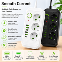 Regleta de Enchufes Estándar Europeo de Latón IP44 10A con 3 Tomas, 4 Puertos USB y 1 Puerto Tipo-C, Cargador con Enchufe Europeo de Cobre y ABS