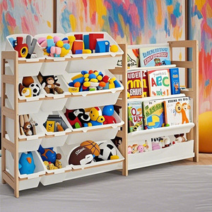 Organizador de Juguetes 2 en 1 con 4 Estantes para Libros y 12 Contenedores de Almacenamiento para Habitación Infantil, Sala de Juegos, Dormitorio, Guardería, Blanco - Product Image 1