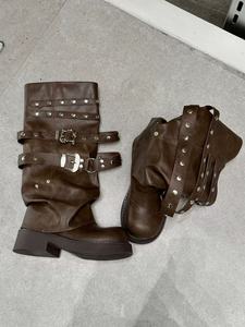 2025 Botas de plataforma con remaches para mujer-Estilo retro occidental, hasta la rodilla, corte de bota, tacón grueso, Adelgazante y elegante - Product Image 5