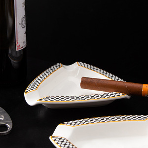 Dongyang Ceramics European Style Ceramic <b>Ashtray</b> White Geometric Pattern For Cigar Home Office Use Gift - Product Image 1