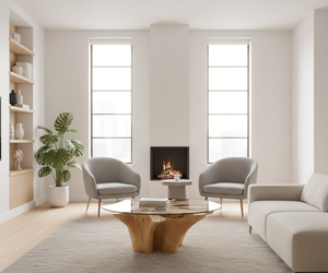 Table à manger moderne en racine de teck, fabriquée à la main, en teck massif naturel, forme organique, plateau en verre trempé, allure intemporelle et luxueuse pour hôtel - Product Image 4