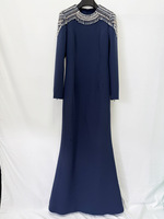 Robe de soirée longue en maille ornée de cristaux, taille plus, A12763