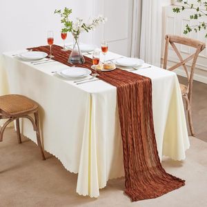 Chemin de table en <span class=keywords><strong>gaze</strong></span> de coton terracotta de 1,80 m, rouge rouillé romantique, pour linge de table vintage, accents de douche nuptiale, mariage, maison, hôtel, durable - Product Image 2