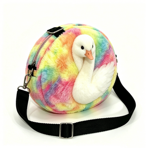 Custom Round 3D <b>White</b> Swan Plush Shoulder Purse with PP Cotton Filling Cute Animal Themed Crossbody <b>Handbag</b> for Halloween Unisex - Product Image 4