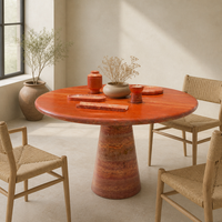 Table à manger ronde en travertin naturel, base en forme de cône, mobilier de salle à manger moderne et luxueux pour hôtel et restaurant, personnalisable