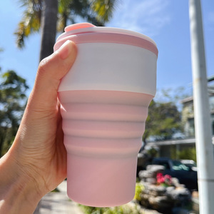 Taza de café plegable de silicona, taza de viaje portátil, botella de agua plegable rosa para adultos, uso al aire libre - Product Image 1