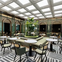 Meubles de café modernes d'Asie du Sud-Est Café en plein air Tables à manger artificielles en quartzstone Ensemble de chaises en bois Restaurant mexicain