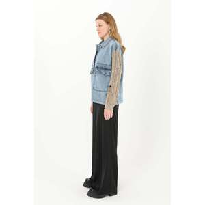 Veste en jean tricotée pour femme avec détail de manches contrastées 32041CKT - Product Image 4