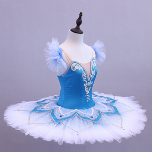 T0165 Robe de ballet classique professionnelle pour adulte, tutu de ballerine à plis bleus dégradés - Product Image 3